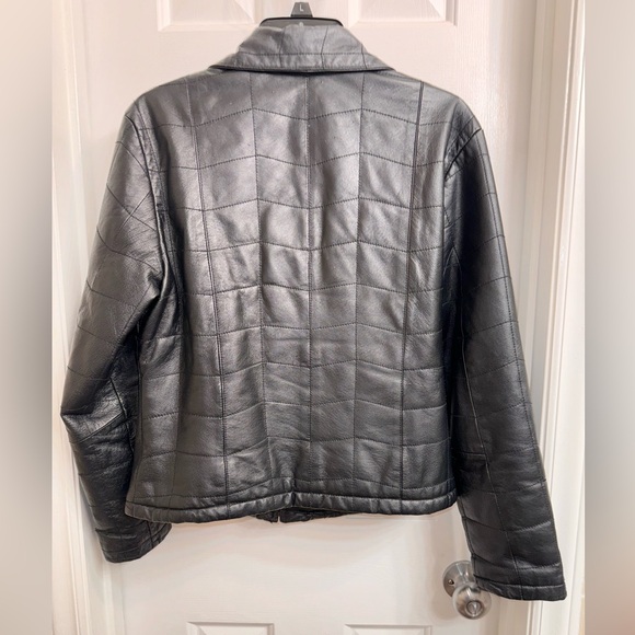 KC Collections Black Leather square stitched Jacket, Size Small - Picture 8 of 16
